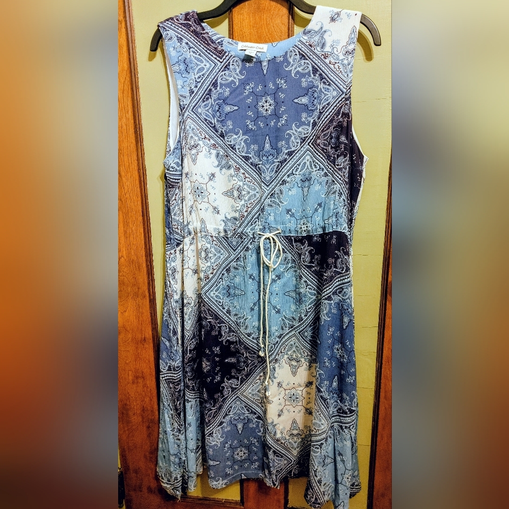 Coldwater Creek: Boho Sleeveless Blue Bandana Patten, PL, Free Matching Necklace